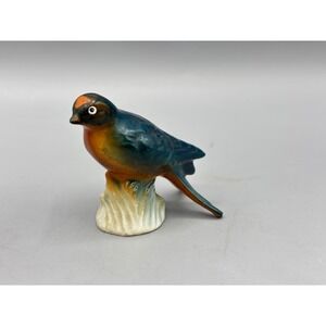 Vintage Kelvins Bone China Ceramic Bird Figurine Blue Orange Blue Bird Decor